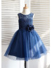 Navy Blue Lace Tulle Knee Length Flower Girl Dress Navy Blue Lace Tulle Knee Length Flower Girl Dress